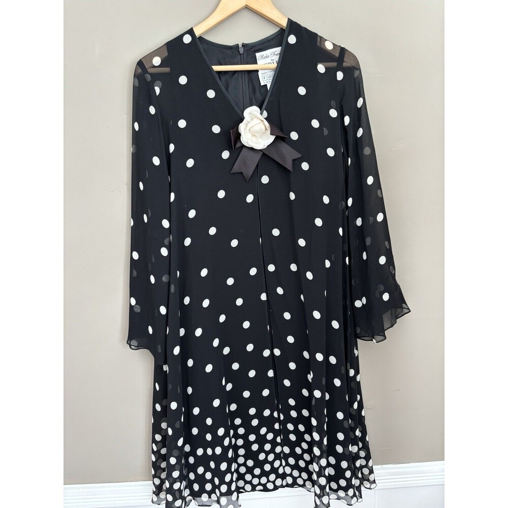 Rickie Freeman for Teri Jon Women’s Black W/white Polka Dot Silk Dress Size 4